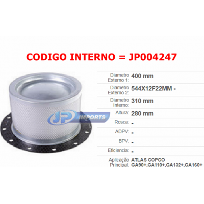 FILTRO SEPARADOR ( COALESCER ) COMPRESSOR ATLAS COPCO GA90+ GA110+ GA132 GA132+ GA160 2906095400 2906.0954.00 JP004247
